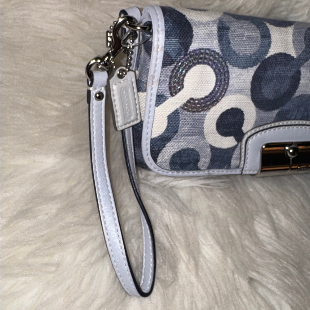 COACH Kristin Sequin Op Art Canvas Large Wristlet in blue denim - Picture 4 of 11